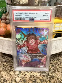 Bandai One Piece PRB02 Monkey D. Luffy 001 Special Alt Art Holo PSA 10 JP - Image 1