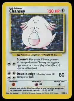 CHANSEY 3/102 HOLO HOLO RARE BASE SET UNLIMITED POKEMON MP - Image 1