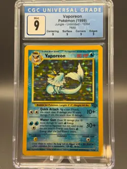 Pokemon Vaporeon Jungle 12/64 Holo Rare CGC 9 Mint 1999 English - Image 1