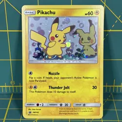 Pikachu Promo SM162 Team Up Blister Pokemon Card Excellent LP Sun & Moon Swirl - Image 1