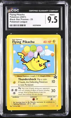CGC 9.5 MINT+ Flying Pikachu 25 Pokemon League Black Star Promos Pokemon Card - Image 1