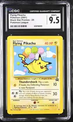 CGC 9.5 MINT+ Flying Pikachu 25 Pokemon League Black Star Promos Pokemon Card - Image 1
