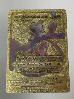 Pokemon Mewtwo & Mew GX Tag Team Gold Foil Fan Art Collector Card TCG Pk1 - Image 1
