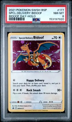 ✉ 2021 Pokemon Black Star Promo #SWSH177 Special Delivery BIDOOF DAY PSA 8 ✉ - Image 1