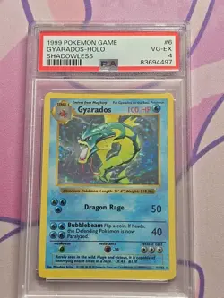 1999 POKEMON BASE SET SHADOWLESS #6 GYARADOS-HOLO PSA 4 - Image 1