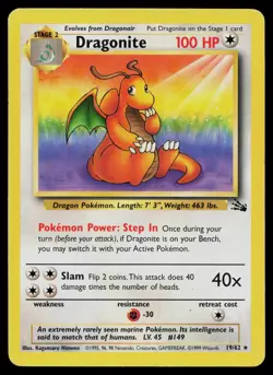 DRAGONITE 19/62 RARE FOSSIL POKEMON UNLIMITED MP - Image 1