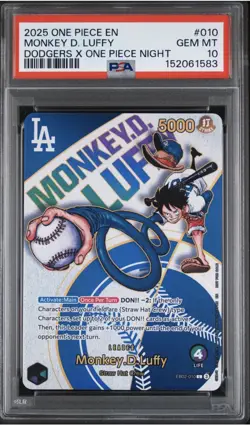 PSA 10 2025 One Piece CCG EN Monkey D. Luffy Dodgers Night Leader Foil EB02-010 - Image 2