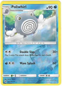 Pokemon Sun & Moon Base Set REVERSE HOLO POLIWHIRL 31/149 PACK FRESH - Image 1
