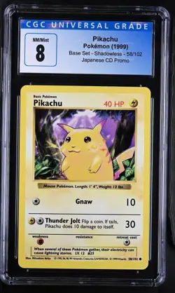 Pikachu 58/102 - Pokemon Base Set Shadowless Japanese CD Promo CGC 8 NM/Mint - Image 1