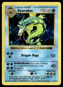 Gyarados Holo Rare Base Set (Shadowless) 006/102 NM Pokemon TCG - Image 1