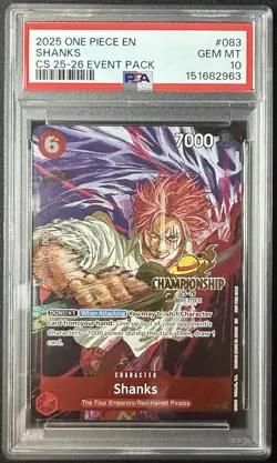 2025 ONE PIECE CHAMPIONSHIP CS 25-26 EVENT PACK P-083 SHANKS PROMO PSA 10 GEM MT - Image 1