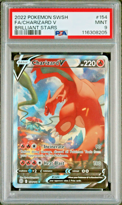 2022 POKEMON SWORD & SHIELD BRILLIANT STARS #154 FULL ART/CHARIZARD V PSA 9 - Image 1