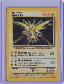 Zapdos 16/102 Holo Holo Rare Base Set Unlimited Pokemon Holo Lightly Played - Image 1