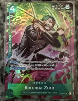 Bandai One Piece Card Game Roronoa Zoro Foil Character OP13-037 EN - Image 1