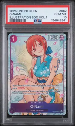 2025 ONE PIECE PROMOS ILLUSTRATION BOX VOL.1 #062 O-NAMI PSA 10 - Image 1