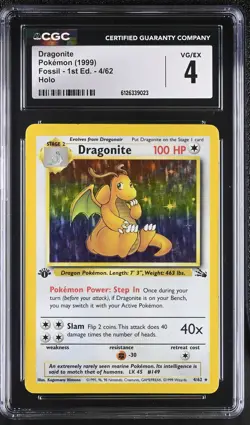 CGC 4 Dragonite 4/62 Holo Fossil 1st Edition Pokemon Card - Image 1