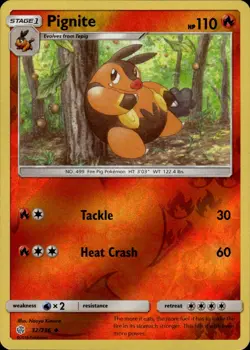 Pignite Uncommon SM Cosmic Eclipse 32/236 Fire Reverse Holo Pokemon Card - Image 1