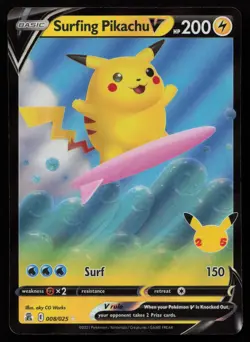 Surfing Pikachu V 008/025 Holo V Rare Celebrations Pokemon NM - Image 1