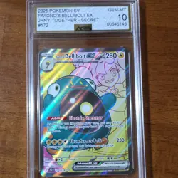 Pokemon Iono's Bellibolt EX Secret Rare Full Art Holo 172/159 Sv09 2025 AGS 10 - Image 1