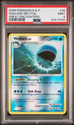 2008 Pokemon Diamond & Pearl Great Encounters Wailord Reverse Foil #30 PSA 9 - Image 1
