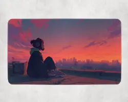 MTG Playmat | Lofi Urban Girl Playmat | Kawaii Desk Mat | Unofficial MTG Playmat - Image 1