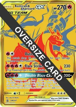 Heavily Played, English Pokemon Holo Reshiram & Charizard GX - SM247 - Oversize - Image 1