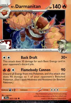 N's Darmanitan 027/159 Uncommon Prize Pack Series Cards Pokemon Cosmo Holo NM - Image 1