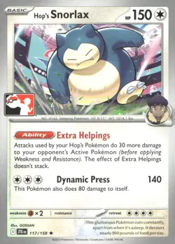 Hop's Snorlax 117/159 Rare Prize Pack Series Cards Pokemon Near Mint - Image 1