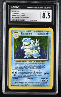 CGC 8.5 NM/MINT+ Blastoise 2/102 Base Set No Stage Error Holo Pokemon Card - Image 1