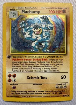 Pokemon TCG Machamp Holo Rare 8/102 Base Set 1st Edition 1999 Wizards Card - Image 1