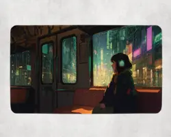 MTG Playmat | Lofi Train Girl Playmat | Kawaii Desk Mat | Unofficial MTG Playmat - Image 1