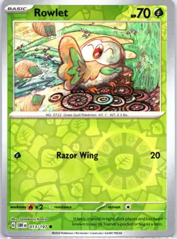 Pokemon Obsidian Flames 013/197 Rowlet Reverse Holo NM - Image 1