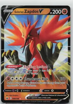 NM Galarian Zapdos V 080/198 Holo V Rare Chilling Reign Pokemon - Image 1