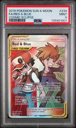 PSA 9 Red & Blue #234 2019 Pokemon Sun & Moon Cosmic Eclipse - Image 1