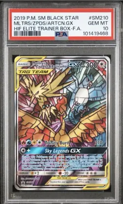 Moltres & Zapdos & Articuno GX SM210 GEM MINT PSA 10. Pokemon S&M Hidden Fates - Image 1