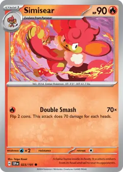 Simisear - 023/191 - Common - Reverse Holo NM, English Pokemon Surging Sparks - Image 1