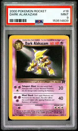 Dark Alakazam 2000 Pokemon Team Rocket Unlimited Rare #18/82 PSA 9 Mint - Image 1
