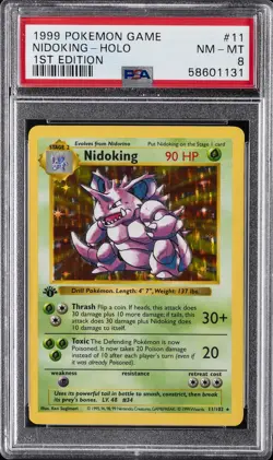 1999 POKEMON GAME 1ST EDITION #11 NIDOKING-HOLO PSA 8 - Image 1