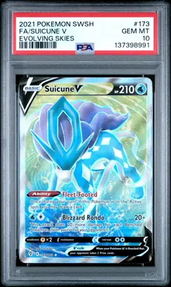 PSA 10 SUICUNE V #173 FULL ART POKEMON SWORD & SHIELD EVOLVING SKIES GEM MINT - Image 1