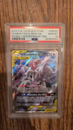 Pokemon Mewtwo & Mew GX Power Partnership Tins Full Art Promo SM191 PSA 10 - Image 1