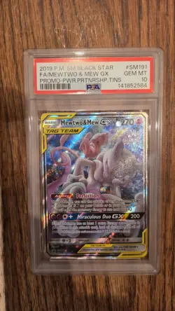 Pokemon Mewtwo & Mew GX Power Partnership Tins Full Art Promo SM191 PSA 10 - Image 2
