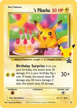 ______'s Pikachu (#24/53) - SWSH - Celebrations - Classic Collection NM Pokemon - Image 1