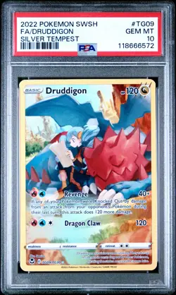 2022 POKEMON SWORD & SHIELD SILVER TEMPEST TG09 FULL ART/DRUDDIGON PSA 10 - Image 1