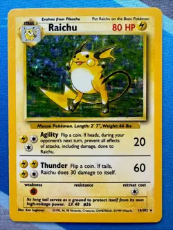 Raichu 14/102 Base Set Unlimited Holo Vintage 1999 Pokemon - Image 1