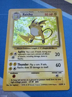 Raichu 14/102 Base Set Unlimited Holo Vintage 1999 Pokemon - Image 3