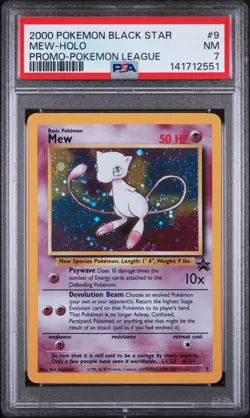 2000 POKEMON PROMO BLACK STAR POKEMON LEAGUE #9 MEW-HOLO PSA 7 - Image 1