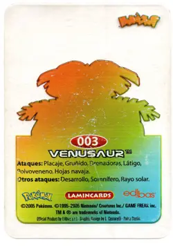 VENUSAUR #003 LAMINCARD COLECCION POKEMON LAMINCARDS 2005 EDIBAS (USADA) - Image 2