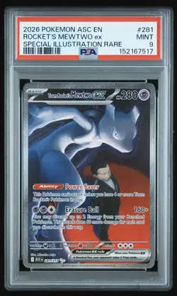 Pokemon Team Rocket's Mewtwo ex 281/217 Ascended Heroes Illustration Rare PSA 9 - Image 1