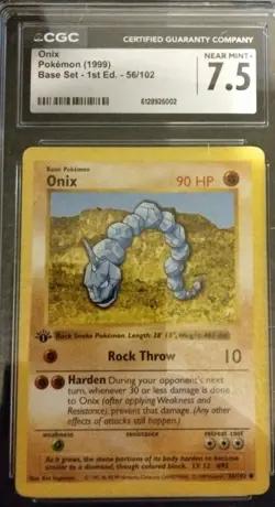 1999 Pokemon Base Set 1st Edition Onix #56/102 CGC 7.5 NEAR MINT+ - Image 1