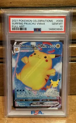 2021 Pokemon Celebrations Surfing Pikachu VMAX 009/025 Full Art PSA 10 - Image 1